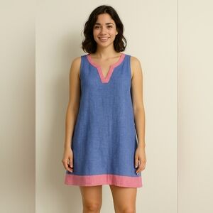 Sigrid Olsen Blue and Pink Sleeveless Dress 100% Linen Size L